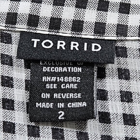 Torrid Top Womens 2X Black White Gingham Buttons LS Ruffles Boho Cottagecore - Picture 3 of 13